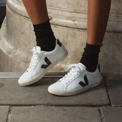 Veja Esplar Logo Sneakersy Damskie Leather Extra White Black Kolor Bia