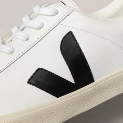 Veja Esplar Logo Sneakersy Damskie Leather Extra White Black Kolor Bia